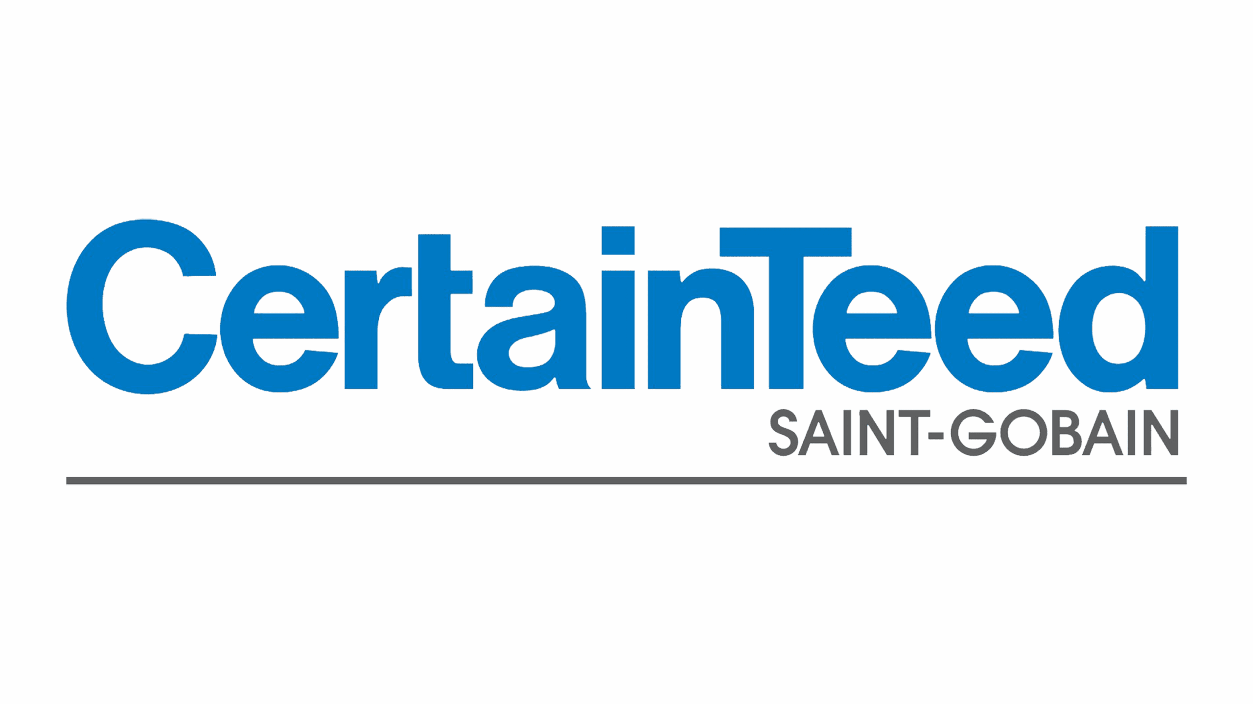 The CertainTeed Saint-Gobain logo in blue text with a gray line underneath on a white background.