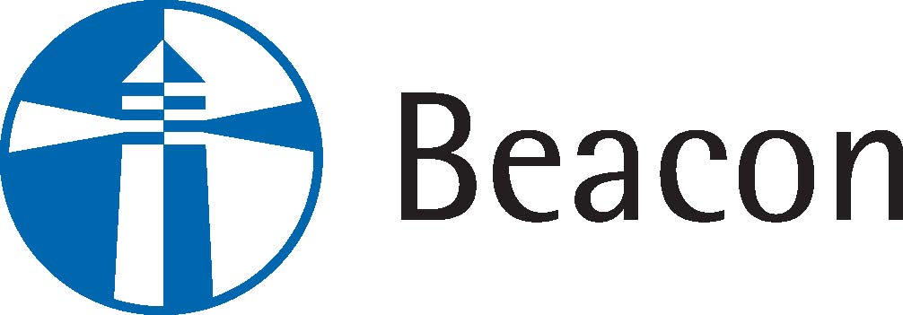 A blue and white lighthouse icon next to the word Beacon in black text on a white background.