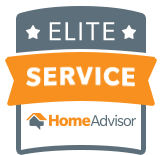 HomeAdvisor Elite Service badge with two white stars and an orange banner.
