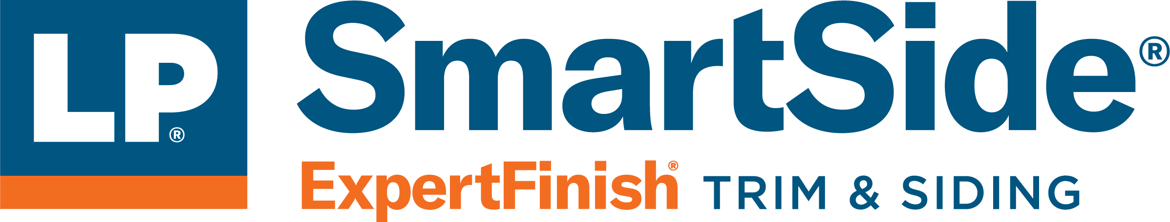 LP SmartSide ExpertFinish Trim & Siding logo, featuring blue and orange text on a white background.